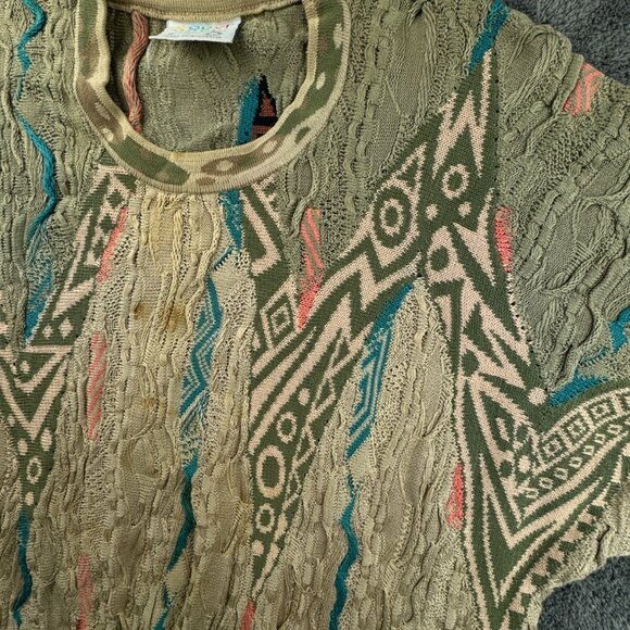 Coogi Sweater Medium Beige Colorful Pullover 3D Knit Crew Neck Cotton Designer - Picture 8 of 16